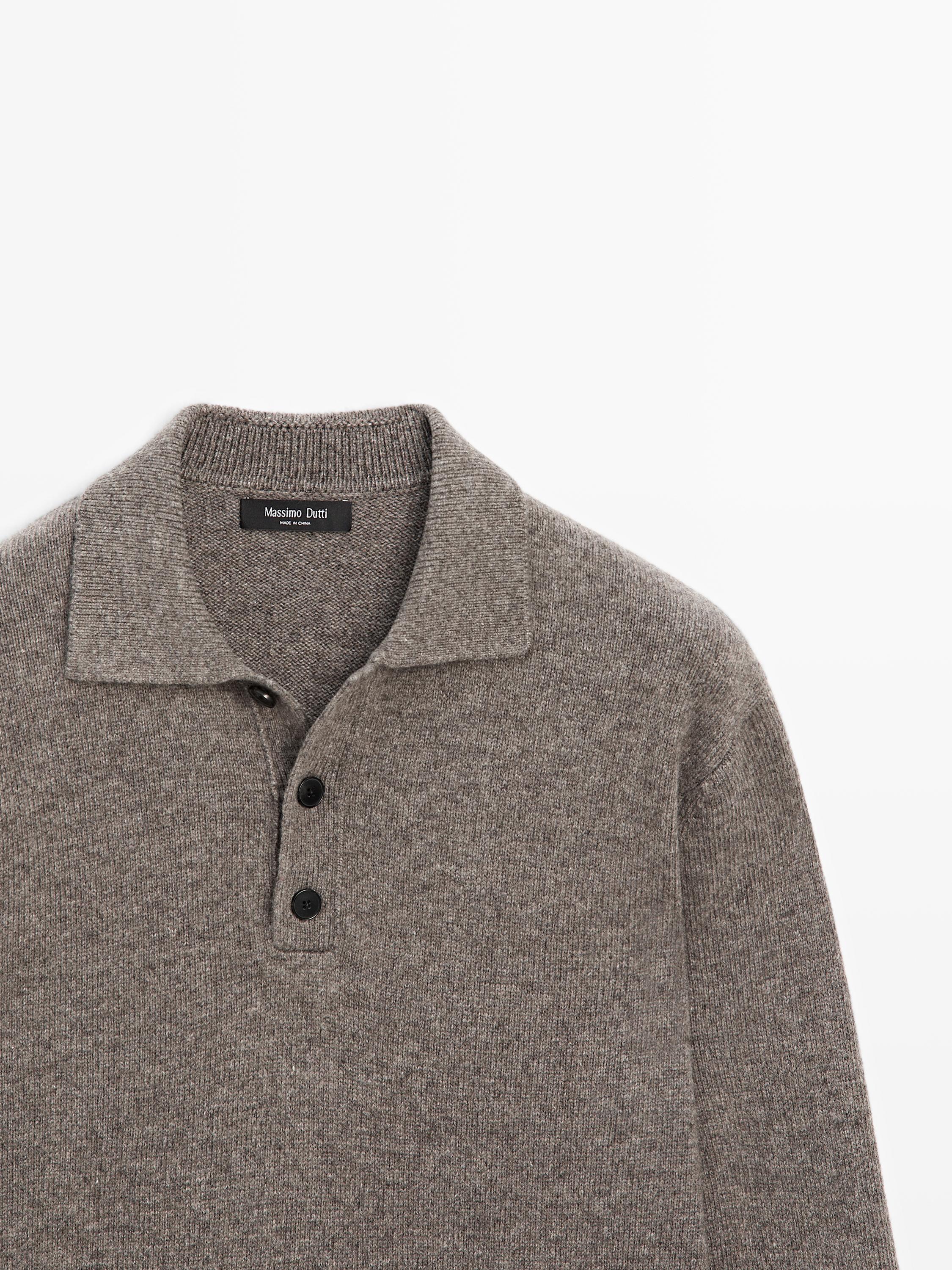 Wool blend knit polo sweater